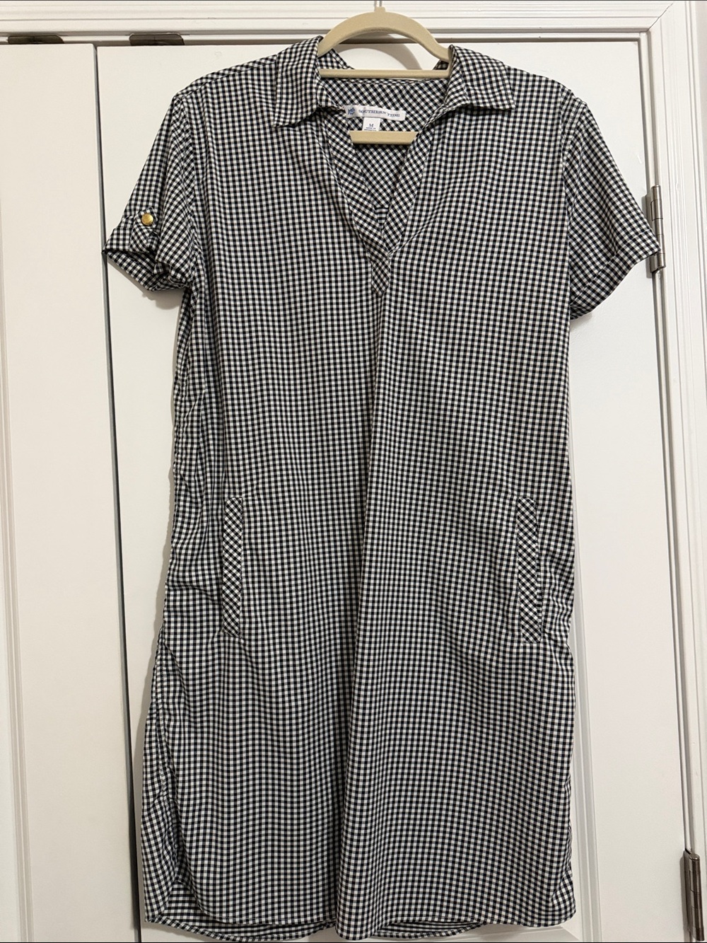 Southern Tide Black and White Gingham Midi Dress